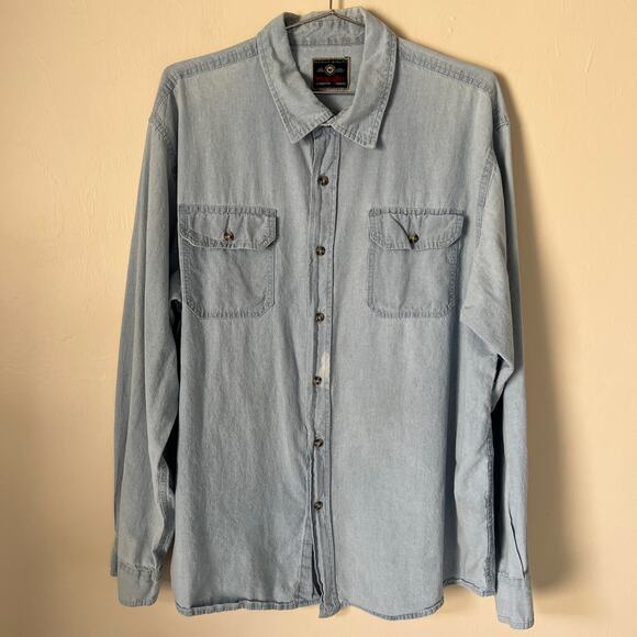 Wrangler Light Blue Chambray Denim Long Sleeve Button Down Shirt Size XL - Picture 1 of 9